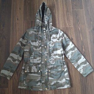 💙 New Look Camo Zip Up Hooded Parka Jacket Size M/L Utility Military Style
